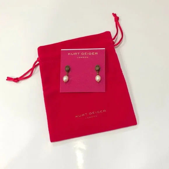 KURT GEIGER Eagle Faux Pearl Drop Earrings Anniversary Gift Gold Tone KG10 - Picture 3 of 4